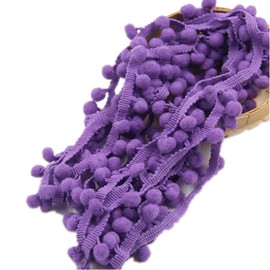 20 Yards Pom Poms Fringe Ball Trim Sewing Ribbon Embroidered Lace Tassel Applique for Clothing Accessories Bedding Quilting Crafts Supplies (Purple)