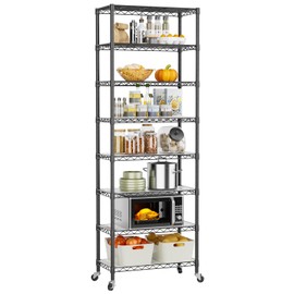 Golpart 8 Tier Shelves Storage Shelf Wire Closet Bathroom Organizers Metal Pantry Kitchen Garage Shelving Unit Laundry Room Organization Home Rack Net Basket Black with Wheels 12”D X 22”W X 74.2”H