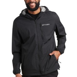 Spyder Mens Windbreaker Jacket - Lightweight Wind & Water Resistant Rain Coat for Men, Hooded Rain Jacket Men for Travel Golf, Size Large, Black