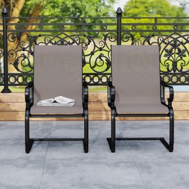 Giantex Patio Dining Chairs Set of 2, High Back Outdoor Patio Chairs with Metal C Spring Frame, Heavy Duty Outside Dining Chairs for Porch Lawn Garden Backyard Balcony Pool, Grey