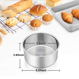 Juego de 2 moldes redondos de acero inoxidable de 15,2 cm de profundidad para tartas, para cumpleaños, boda, Navidad, no tóxico y saludable, moldeo de una sola pieza y lado profundo, apto para horno y lavavajillas
