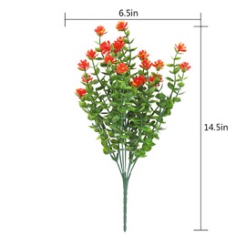 JyiHope Artificial Fake Flowers Boxwood, Faux Flowers Plants Outdoor UV Resistant Greenery Shrubs Indoor Outside Hanging Planter Home Porch Garden Farmhouse Decor (8 Bundles, Orange Red)