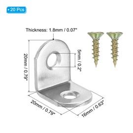 PATIKIL Stainless Steel Corner Braces 0.79 x 0.79 Inch,20 Pieces L Bracket Joint Right Angle Support Bracket L Shaped Corner Fasteners with Screws for Shelves, Silver