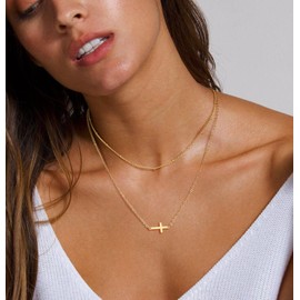 VIROMY Dainty Cross Necklace for Women 14K Gold Plated Layered Satellite Chain Cross Pendant Necklaces Layering Minimalist Jewelry Gifts