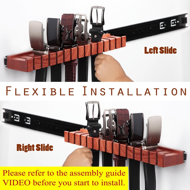 HeywoodCabin Premium Walnut Wood Belt Organizer with Sliding System -