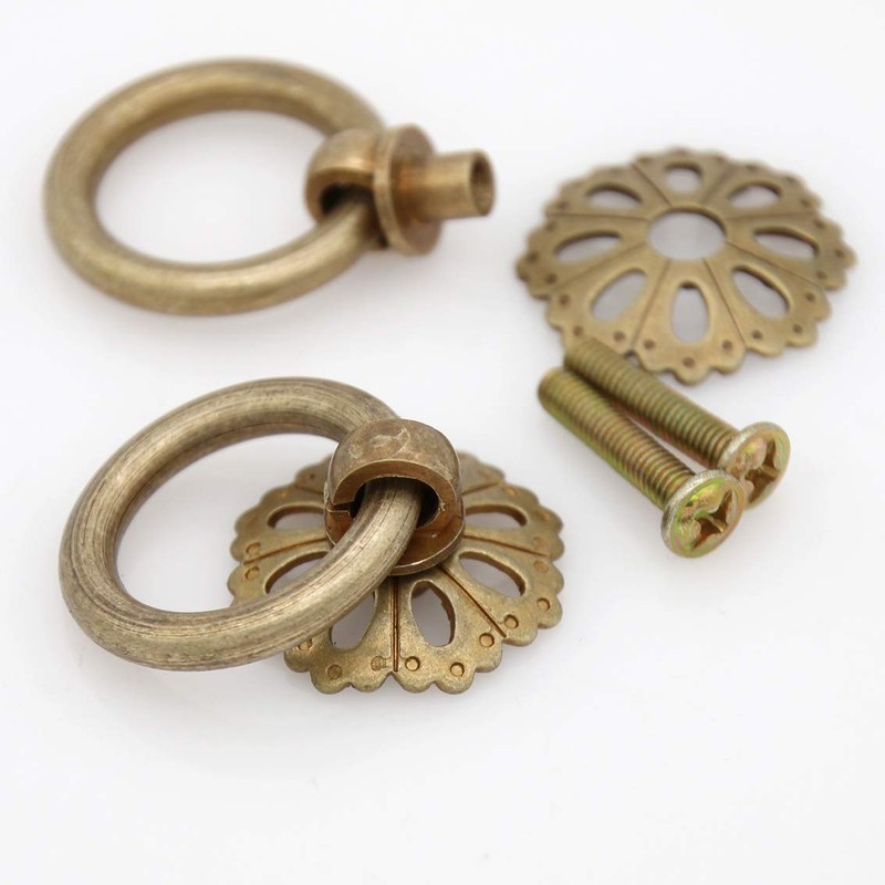LXZ 6 PCs Vintage Antique Brass Ring Pulls with Hollowed-Out