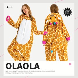 OLAOLA Adult Animal Onesie, Unisex Giraffe Onesies, Plush Cosplay Pajamas, One Piece Sleepwear Costume, Large