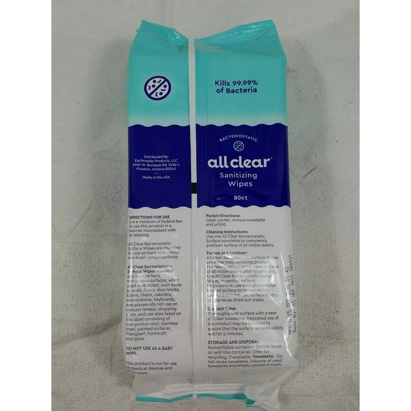 All Clear 80 count pack Wipes-CASE LOT OF 10 PACKS