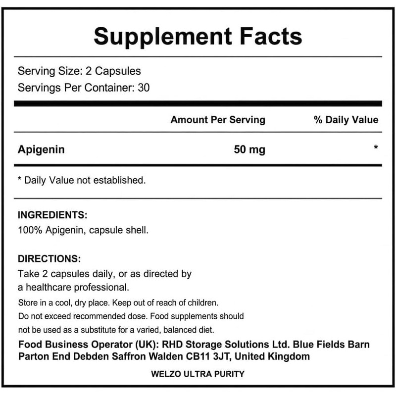 Welzo 100% Pure Apigenin 50mg – Natural Sleep Aid &