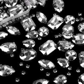 FANNAS Pack of 186 White Rhinestones, Glass Rhinestones, Rhinestones for Sewing, Large Rhinestones, Rhinestones Crystal, Gemstones, DIY Craft, Clothing, Shoes, Bags (White)