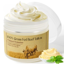 mkzea Beef Tallow for Skin, Beef Tallow, Beef Tallow for Face, Unscented Natural Tallow Face Moisturizer for Whole Body, Whipped Tallow Balm, Deeply Moisturizes and Soothes the Skin, 1.7 OZ