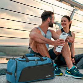 G4Free 45L Große Sporttasche&Reisetasche für Damen und Herren/mit Schuhfach & Nassfach/Trainingstasche& Gym Bag&Schulsporttasche/für die Schule & Sport & Fitness & Reisen, Pfauenblau/Schwarz