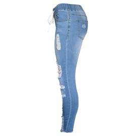 Aodrusa - jeans rasgados para mujer con cordón elástico en la cintura elástica y pantalones ajustados hasta el tobillo, Azul claro, 14-16
