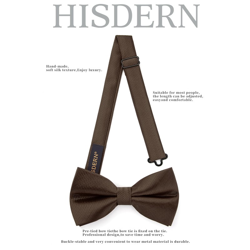 HISDERN Bow Tie Adjustable Brown Bow Ties for Men Pre-Tied