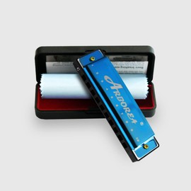 Arborea C Key Blues Harmonica 10 Hole 20 Tone Mouth Organ Stainless Steel Blue for Professional Player, Beginner, Students gifts, Adult, Friends