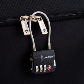 New TSA Approved Luggage Locks (4 Pack) OW-Travel 3 Digit Heavy Duty Zinc Alloy Security Cable Padlock, Combination Padlocks, Code Lock for Suitcase, Zipper, Luggage, Bag, Case, Gym Locker (Black)