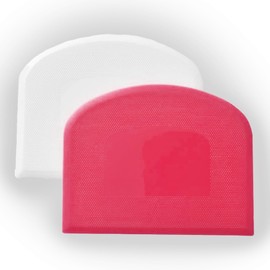 SHARRLA Dough Scraper Dual Sided | Flexible and Food Grade Plastic Bowl Scraper for Bread, Pizza, Pastry with Measurements | Cream Smoother for Bakers (2PCS Pink and White Steel)