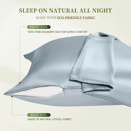 THXSILK Mulberry Silk Pillowcase Queen Size, Set of 2 with Hidden Zipper, Soft Smooth Cooling Pillowcase for Hair and Skin, Gift for Women Men, Blue