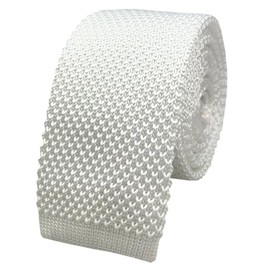 Rosiika Knit Ties for Men, Wrinkle Proof, Machine Washable, 2.35 inch Skinny Ties, Flat-end Sock Ties, Solid Snow White