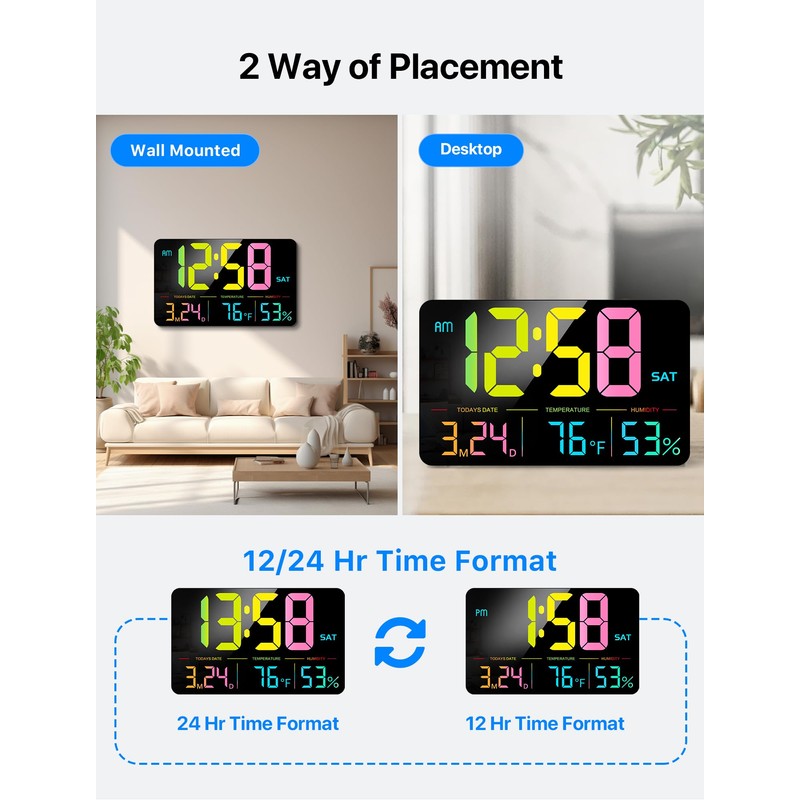 MASHI Digital Clock, 13" Large Display Digital Wall Clock, Adjustable