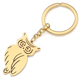 LONYOO Elegant Owl Bird Keychain Stainless Steel Keyring Owl Gifts for Women Girls Car Key Backpack Charms (Gold Plated)