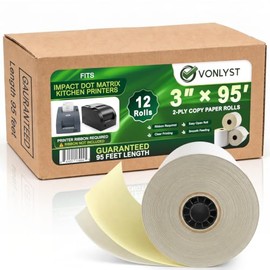 2 Ply Carbonless Kitchen Printer Paper Rolls 3" x 95', White/Yellow Copy, Ribbon Required, Compatible with Toast TKP300, Star SP700 & Epson Dot Matrix