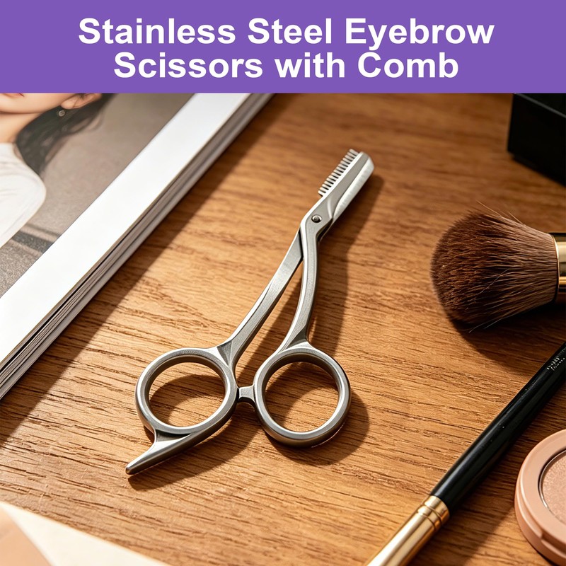 2 Pcs Eyebrow Scissors and Brush Kit Stainless Steel Trimmer
