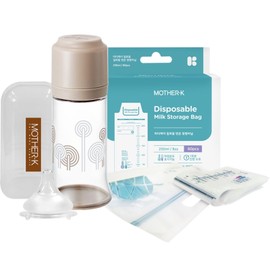 【Authentic Product】 MOTHER-K First Outing Baby Bottle Set, No Need for Cleaning with Dedicated Milk Bags, Time-Saving, Lightweight, Inner Small Compartment Bags, Approximately 70 Feedings, Includes