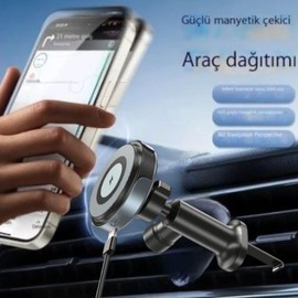 HEARTZ CXP-034 MAGSAFE ile UYUMLU KABLOSUZ ŞARJ ÖZELLİKLİ PETEĞE TAKILIP KİLİTLENEBİLEN 15W HIZINDA HIZLI MIKNATISLI PREMİUM KALİTE CE ROHS ONAYLI 3A ŞARJ ARAÇ TUTUCU ARAÇ İÇİ TELEFON TUTUCU