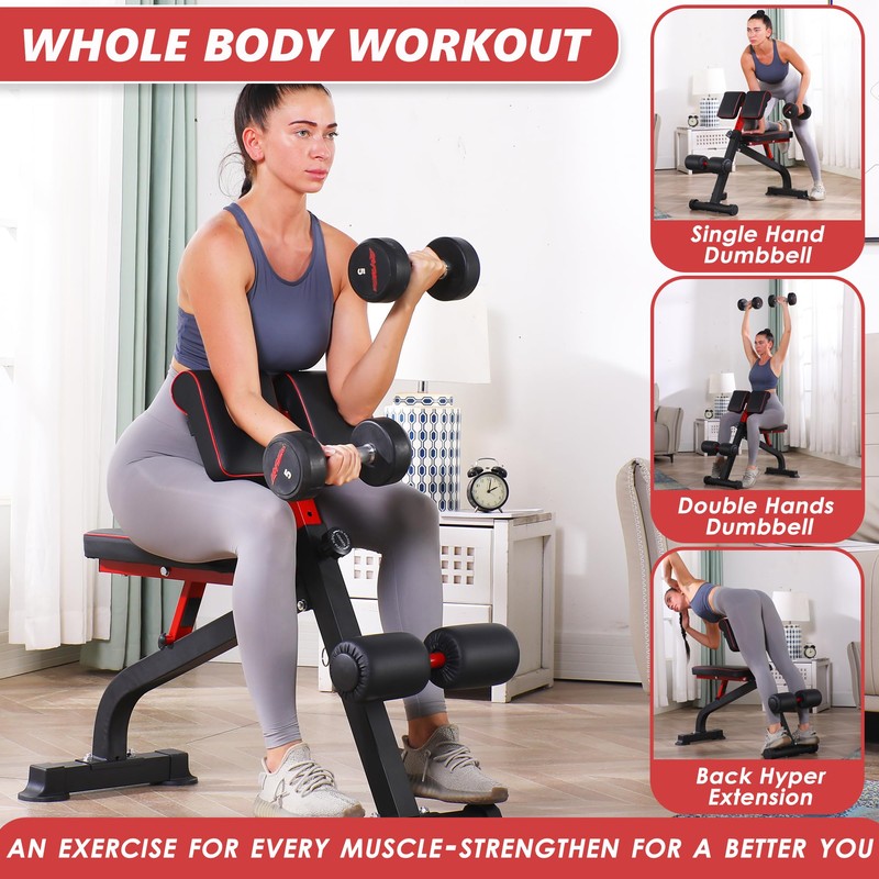 BODY RHYTHM Compact Adjustable Weighted Bench for Full Strength Training,