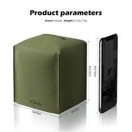 Tclouda Tissue Box Cover for PU Leather, Modern Simple Solid Color Holder Square Tissue Bag, Ideal for Bathrooms,Office,Car,Nightstand,Outdoor Tent,Dining Table,5"X5"X5", Double Green