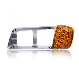 Torque Headlight Bezel Driver Left Side Replacement for 1989-2002 Freightliner FLD semi Trucks with Amber LED Turn Signal Light Assembly DOT SAE Approved 3 Wires LH (TR039-L)