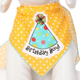 Tail Trends Happy Birthday Dog Bandana Birthday Boy Party Hat Applique Design Fits Medium to Large Sized Dogs - 100% Cotton