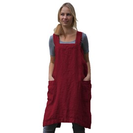 Women’s Pinafore Square Apron Baking Cooking Gardening Works Cross Back Cotton/Linen Blend Dress with 2 Pockets