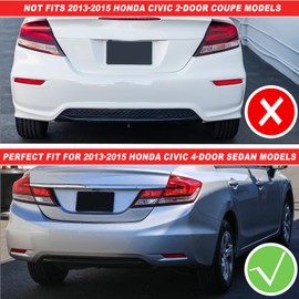 Vektoris LED Rear Bumper Reflector Light for 2013-2015 Honda Civic Sedan, Tail Lamp with Brake Light, DRL, Turn Signal, Replace OE# 33505-TR0-A51 33555-TR0-A51 (Smoked Lens)