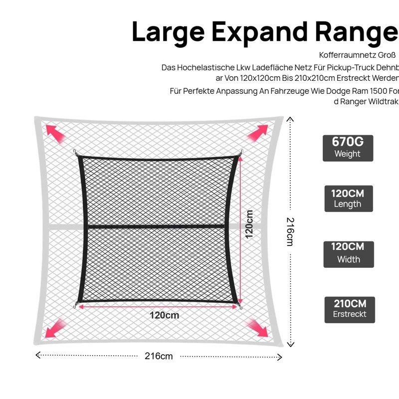 UncleDrew 1.2 x 1.2 m Car Boot Net, Large, Truck