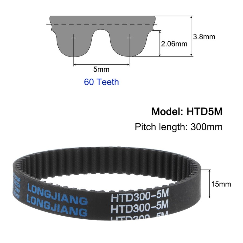 sourcing map HTD5M-300 Rubber Toothed Belt 60 Teeth Closed Loop