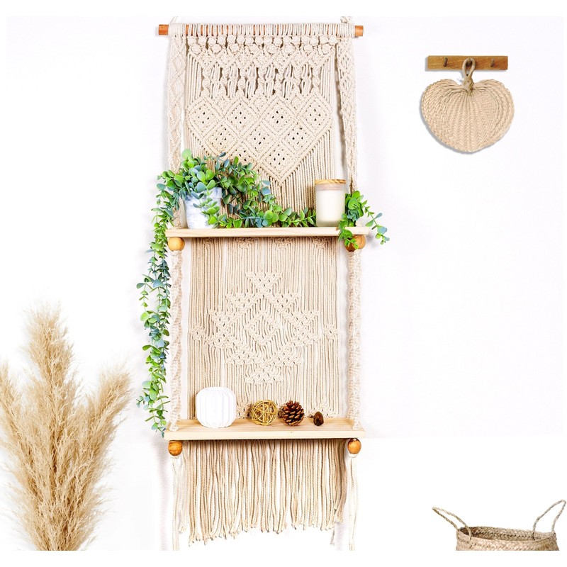 Induslyfe Macrame Wall Hanging Shelf 2 Tier Boho Wall Plant
