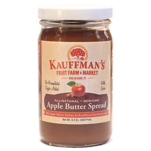 Kauffman's Fruit Farm Homemade Apple Butter Spread, No Granulated Sugar Added, 8.5 Oz. (Pack of 2)