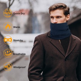 Minicoco Unisex Winter Neck Warmer Thermal Knitted Snoods Windproof Fleece Lined Circle Scarf Soft Warm Neck Gaiter Gifts for Mens Cycling Skiing Motorcycle (Navy Blue)