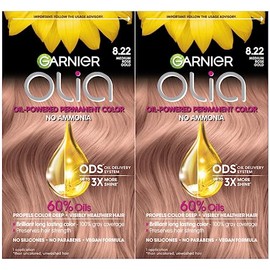 Garnier Olia Bold Ammonia Free Permanent Hair Color (Packaging May Vary), 8.22 Medium Rose Gold Hair Dye, 2 Count