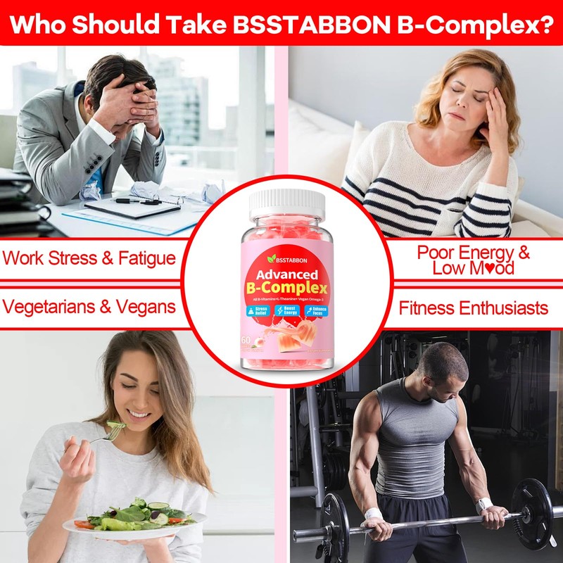 BSSTABBON Organic Methylated Vitamin B Gummies: Natural Complex Supplement with