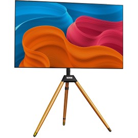 Ergounion Tripod TV Stand for 32-75 Inch Screen up to 77lbs, Height Adjustable Easel TV Floor Stand with Wood Legs and Cable Ties