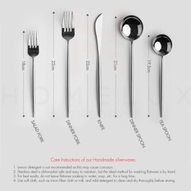 HOMELUX THEORY 18/10 Stainless Steel Flatware Set, 5 pc Silver Silverware Set, Modern Cubiertos de acero inoxidable, Household Essentials, BEST Birthday Wedding Gift (Silver mirror polish, 4 sets)