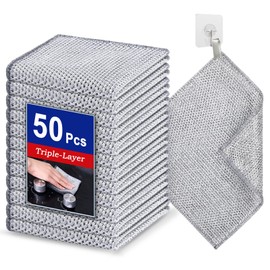 Wangjinpeng 50 PCS 3-Layer Non-Scratch Multipurpose Steel Wire Dishcloths - Reusable Quick-Dry Odor-Free Scrub Cloths for Dishes, Kitchen Cleaning Cloths for Cookware, Sinks, Stove Tops(7.87X7.87)