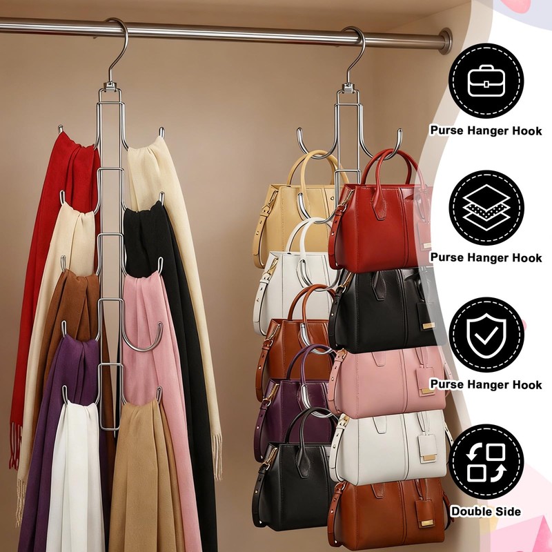 HANLANXUE 4 Pack Purse Organizer for Closet, Purse Hanger with