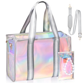 crawing Beach Bag 26L Large Iridescent Waterproof Beach Tote Bag for Women with Zipper & Phone Pouch Sand/Tip-Proof Crossbody