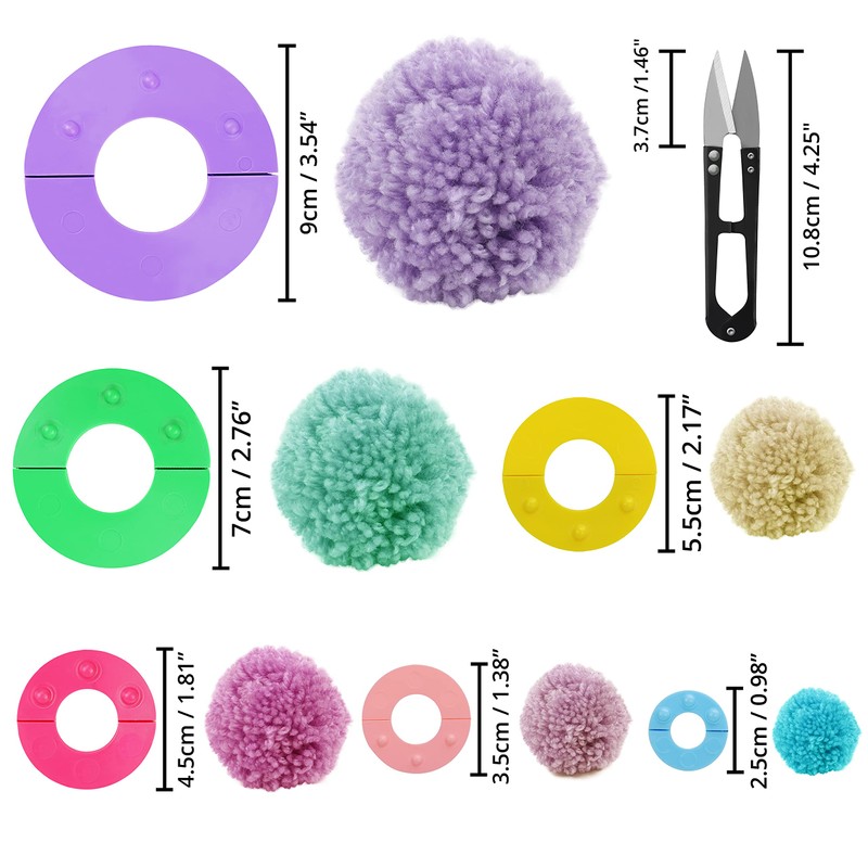 Curtzy Plastic Pompom Maker Set (6 Pack) with Cutting Scissors