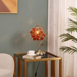 Bieye S10751 Tiffany-Style Stained Glass 8-Inch Flower Petals Lampshade for E26 Light Socket (Textured Brown)