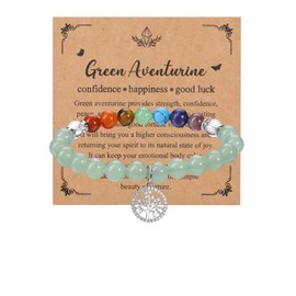 JSDDE Green Aventurine Chakra Crystals Bracelet for Women Healing Crystal Bracelet Natural Gemstone Beaded Bracelets with Life Tree Charm Jewellery Valentines Christmas Gifts